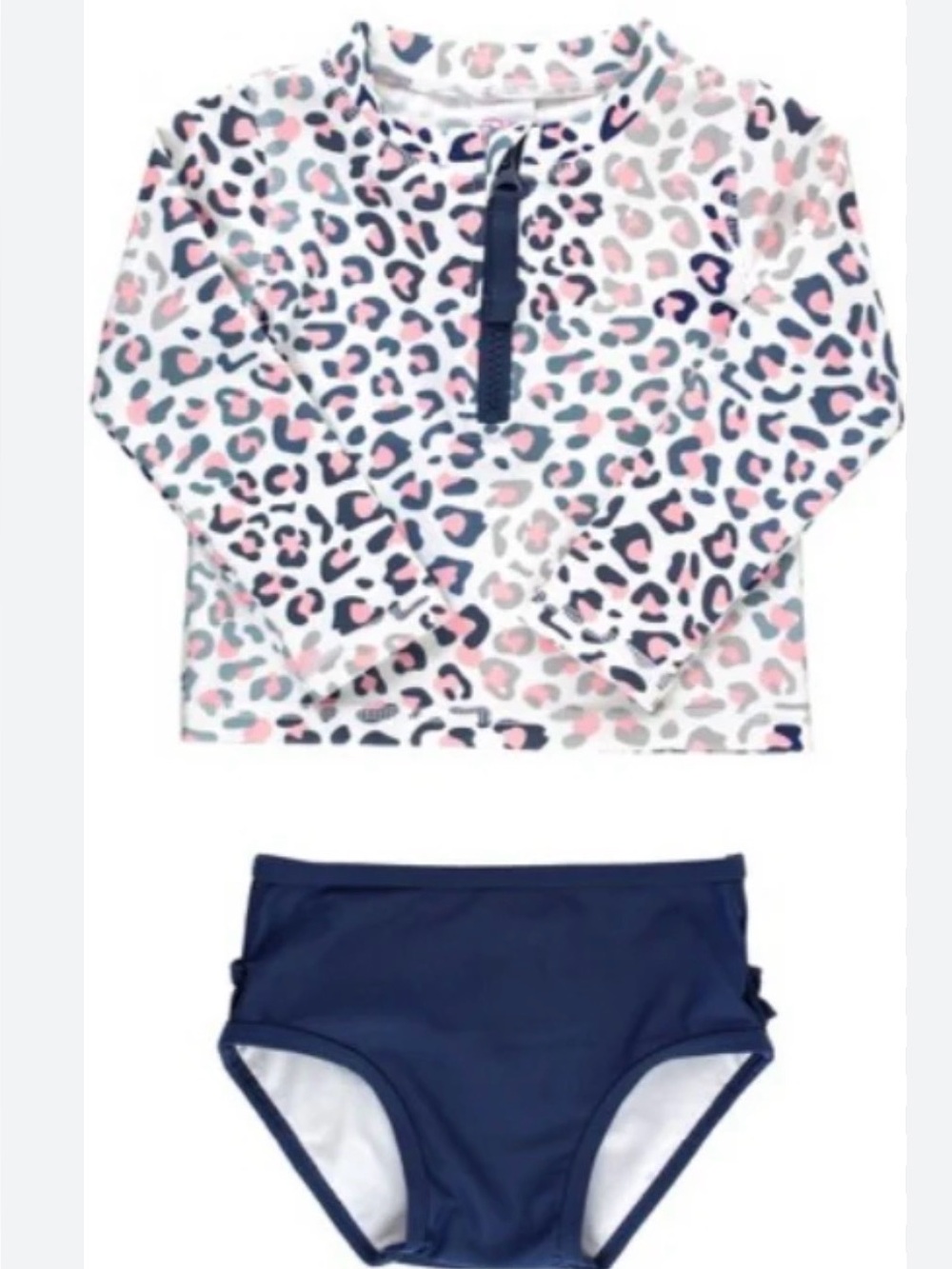 Girls Ruffle Butts Long-Sleeve Rash Guard Swim Set - Navy & Pink Leopard sz 6